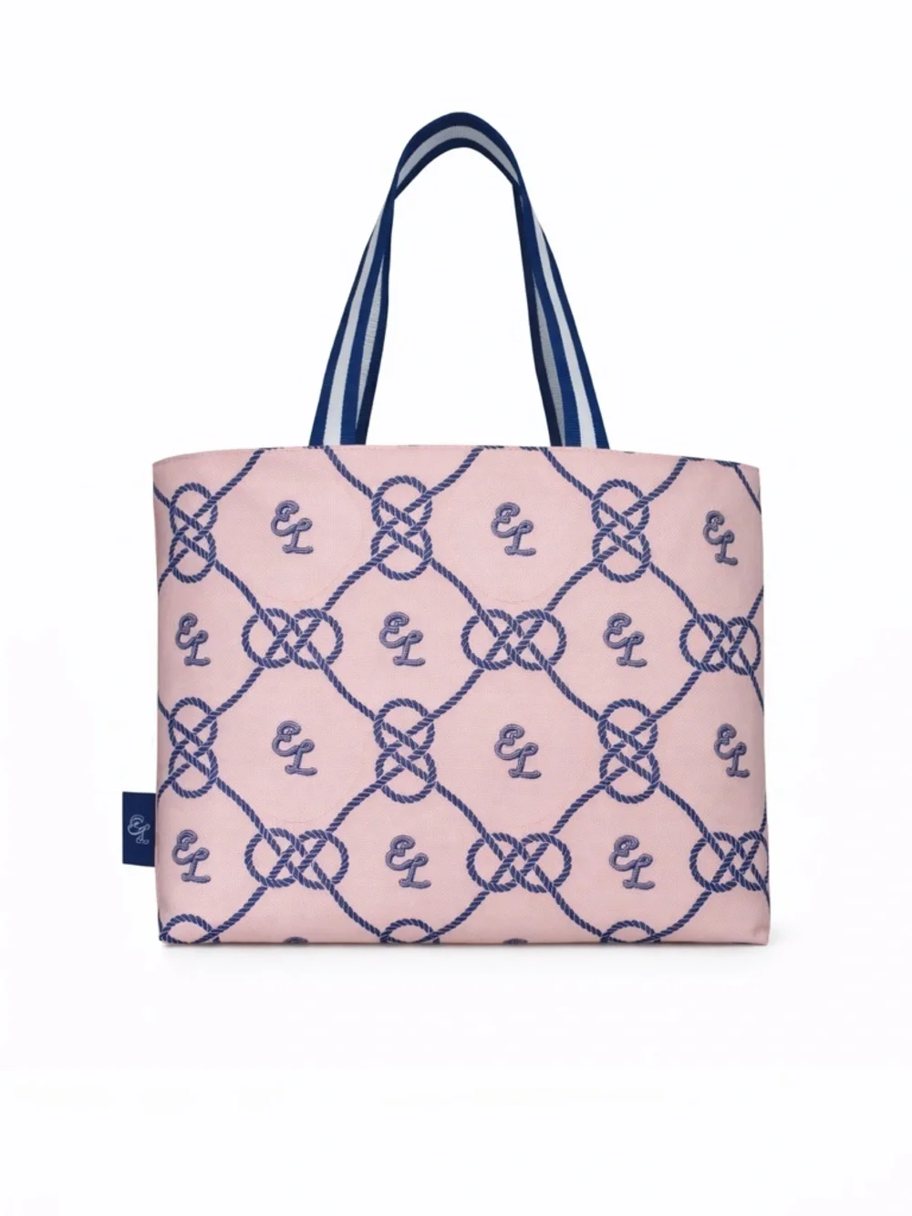 Estée Lauder Pink Blue Nautical Logo Canvas Tote Bag Beach Travel Shopper - Picture 2 of 15